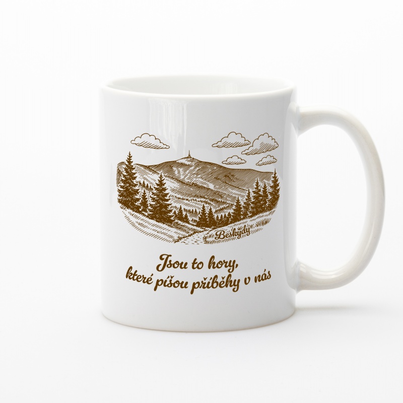 Keramický hrnek Beskydy – příběhy hor na bílém hrnku | Beeskyd