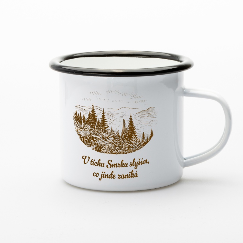 Plecháček Smrk – smaltovaný hrnek s ilustrací Beskyd | Beeskyd