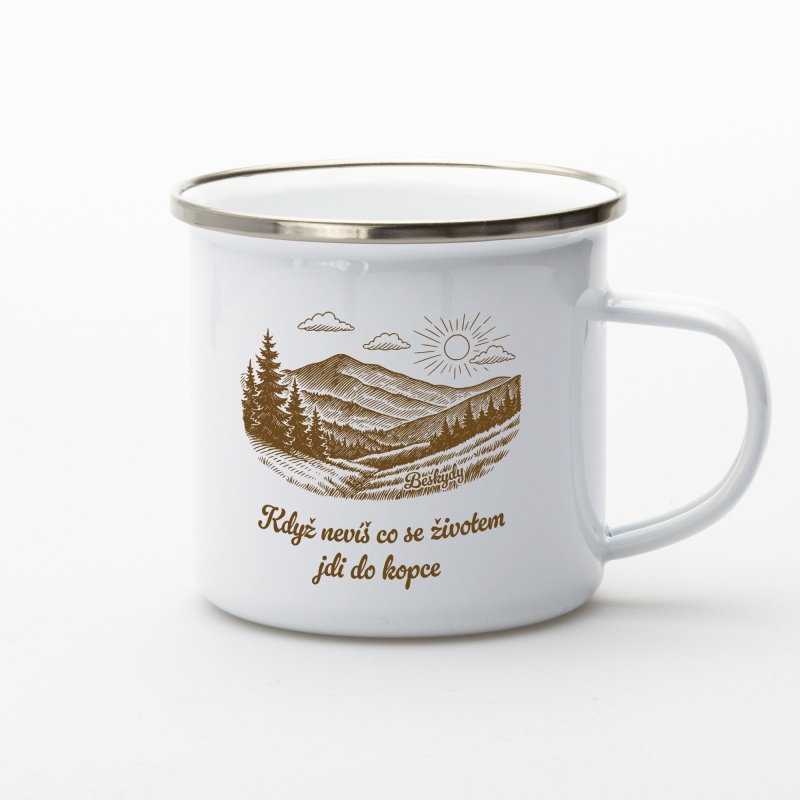 Plecháček Beskydy – smaltovaný hrnek se stříbrným lemem | Beeskyd