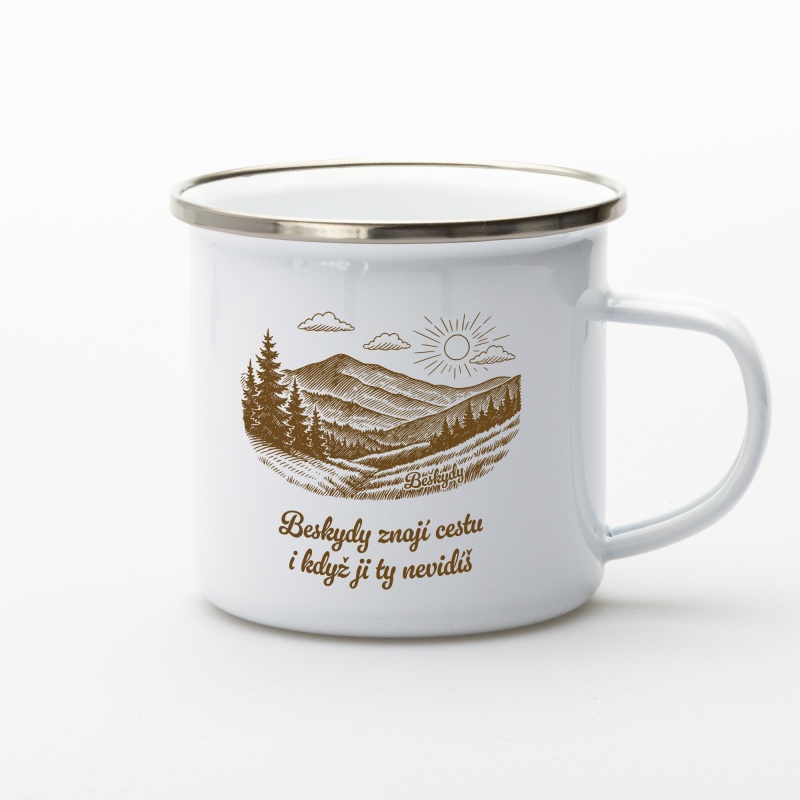 Plecháček Beskydy – smaltovaný hrnek se stříbrným lemem | Beeskyd