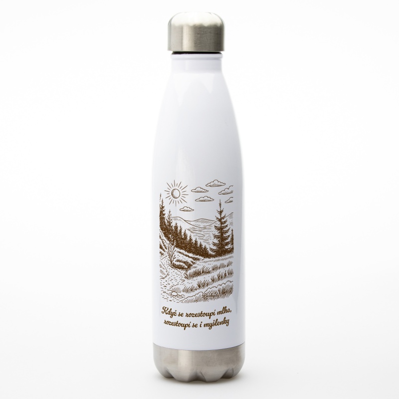 Termoska Beskydy s mlhou u nohou – ilustrovaná horská příroda | Beeskyd