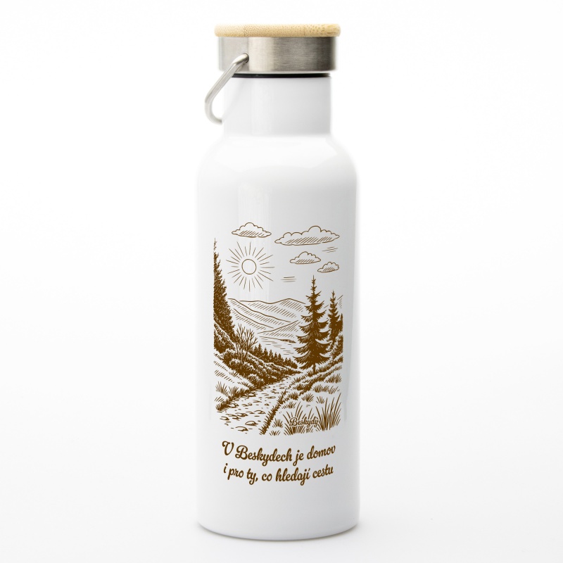 Termoska Beskydy s horskou ilustrací – Vřelost Beskyd na cesty | Beeskyd