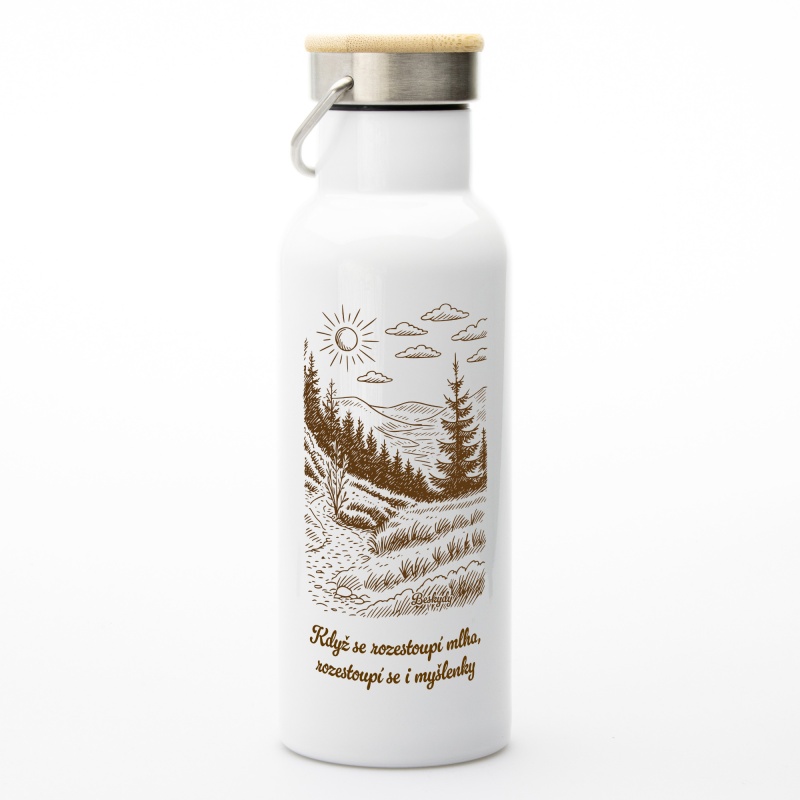 Termoska Beskydy s horskou ilustrací – Vřelost Beskyd s mlhou u nohou | Beeskyd