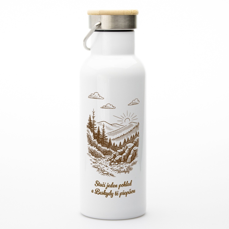 Termoska Beskydy s horskou ilustrací – Vřelost Beskyd s pohledem do dáli | Beeskyd