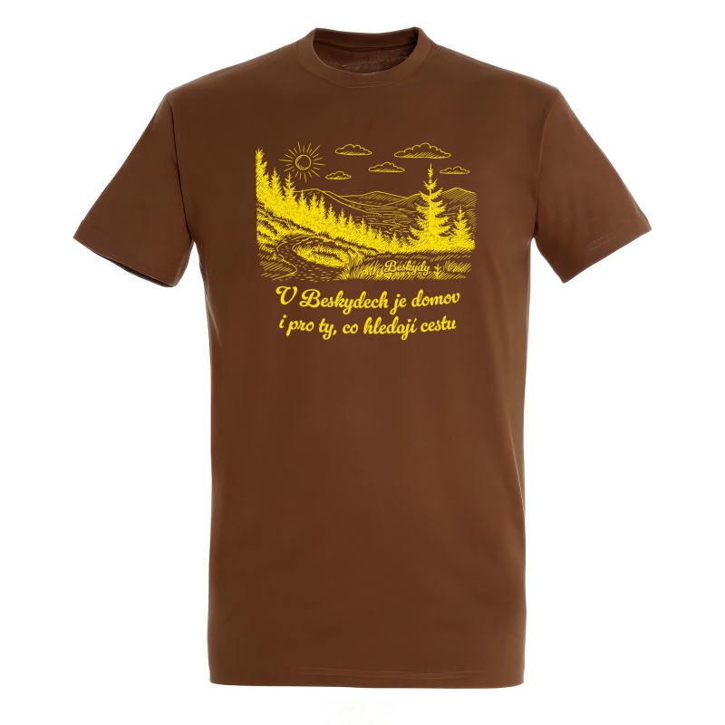 Hnědé tričko Beskydy – Horská cesta s ilustrací | Beeskyd